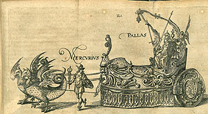 Pallas und Mercurius - antike Figuren im Auftakt-Karroussel zum festlichen Turnier