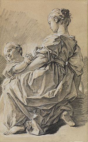 François Boucher, Kniende junge Frau mit Kind. Um 1750. Staatl. Kunsthalle Karlsruhe