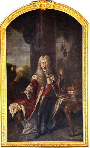 Der Schlossgründer, Kurfürst Carl Philipp, in einem Porträt im Rittersaal des Mannheimer Schlosses