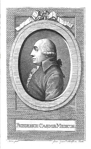 Friedrich Casimir Medicus, der führende Botaniker der Akademie. Kupferstich von Egidius Verhelst