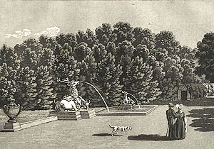 Hirschgruppe im Schwetzinger Schlossgarten. Gezeichnet von Conrad Caspar Rordorf 1830. Fotorechte: Universitätsbibliothek Heidelberg, gemeinfrei