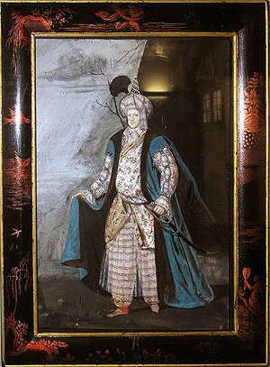 Markgraf Ludwig Wilhelm von Baden-Baden im Kostüm eines oasmanischen Würdenträgers. Kostümbild in Schloss Favorite