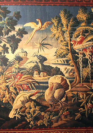 Detail aus einer Tapisserie der Serie "Exotische Landschaften", Manufacture Royale d'Aubusson, Mitte 18. Jahrhundert. Foto: kulturer.be