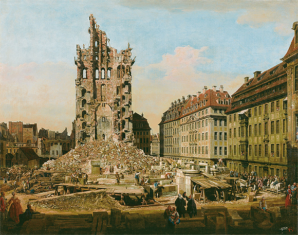 Bernardo Bellotto, Die Ruinen der Kreuzkirche, Dresden, um 1765/67, Leinwand, 84,5 &times; 107,3 cm. &copy; 2013 Kunsthaus Z&uuml;rich