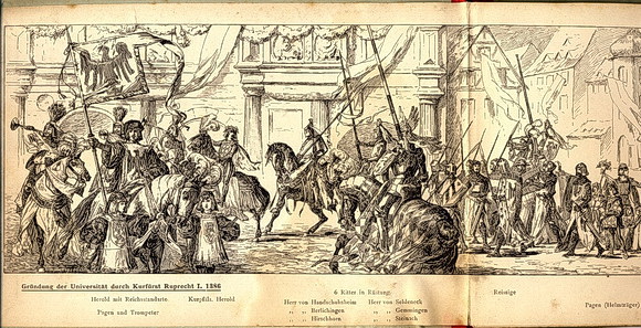 Universitätsjubiläum Heidelbeg 1886: Das erste Blatt aus dem Album: Gründung der Universität 1386