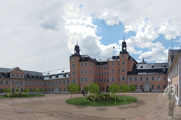 Schwetzingen, Neugestaltungsplanung im Ehrenhof des kurfürstlichen Sommerschlosses. Bild: vbma