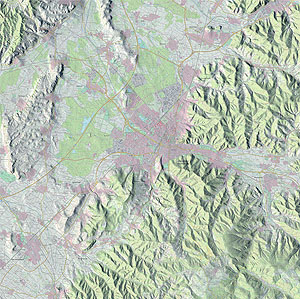 Digitales Geländemodell des Freiburger Umlands. Archäolog. Museum Colombischlössle. Grafik: R. Eggers.