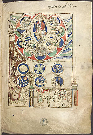 Universitätsbibliothek Heidelberg, Cod. Sal. X,16: Hildegard von Bingen, Liber Scivias — Zwiefalten und Salem, Ende 12. Jh. und um 1220. Uni-Bibliothek Heidelberg, CC BY-SA 3.0.