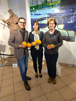 Die Akteure beim Ausklang der Zitrusfrucht-Saison im Karl-Wörn-Haus: (v. l. n . r.): Lars Maurer, Eliette von Gemmingen und Christiane Appel.